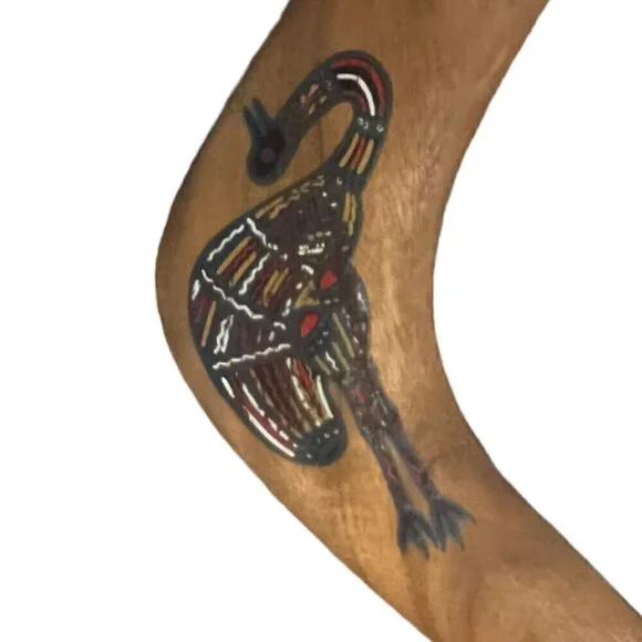 Wooden Boomerang Hand Crafted Australian Aboriginal Artwork Bird Native Turkey - Picture 2 of 4